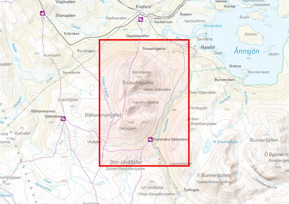 Carte de haute montagne - Storulvån & Snasahögarna (Suède) | Calazo carte de randonnée Calazo