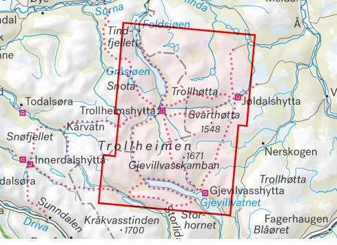 Carte de haute montagne - Trollheimen: Snota & Trekanten (Norvège) | Calazo - Høyfjellskart carte de randonnée Calazo