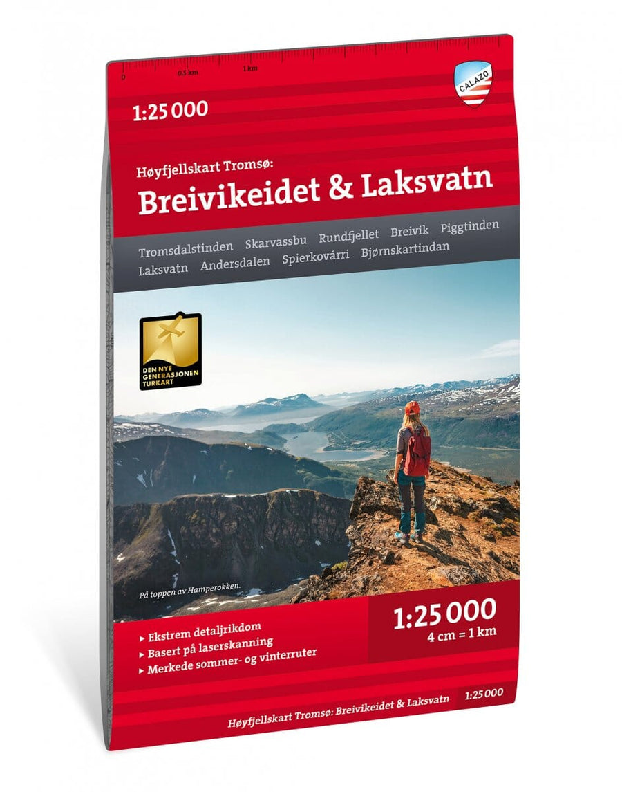 Carte de haute montagne - Tromsø: Breivikeidet Laksvatn (Norvège) | Calazo - Høyfjellskart carte pliée Calazo 