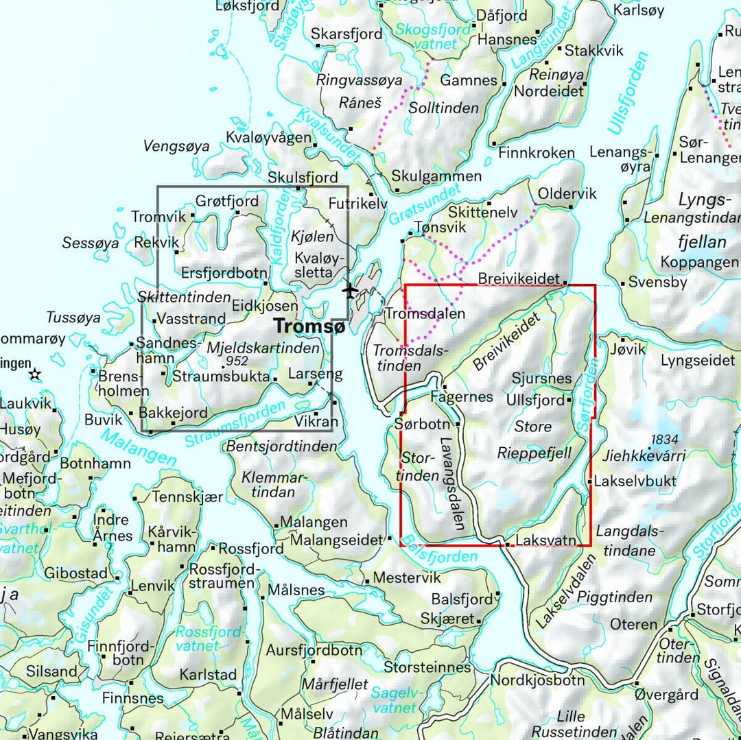 Carte de haute montagne - Tromsø: Breivikeidet Laksvatn (Norvège) | Calazo - Høyfjellskart carte pliée Calazo 