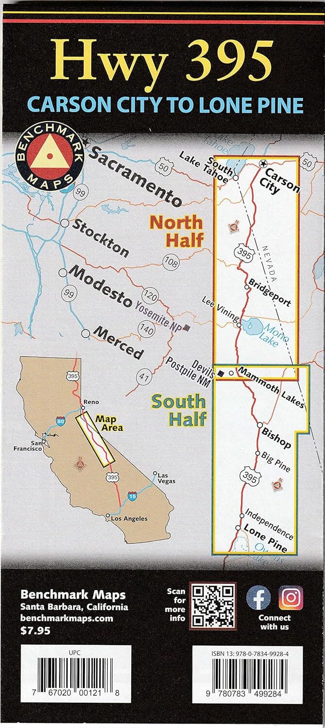 Carte de l'autoroute 395 : Carson City (Nevada) to Lone Pine (California) | Benchmark Maps carte routière Benchmark Maps