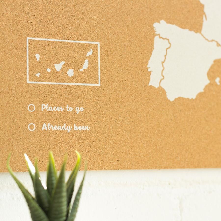 Carte de l'Europe en liège - couleur naturelle, impression blanc (60 x 45 cm) | Miss Wood carte murale livrée à plat Miss Wood