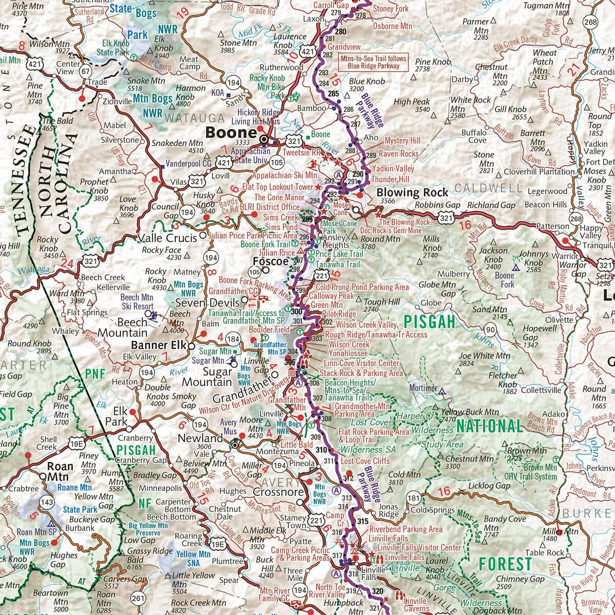 Carte de loisirs - Blue Ridge Parkway (Caroline du Nord) | Benchmark Maps carte routière Benchmark Maps 