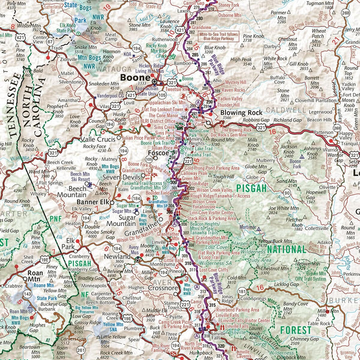 Carte de loisirs - Blue Ridge Parkway (Caroline du Nord) | Benchmark Maps carte routière Benchmark Maps 