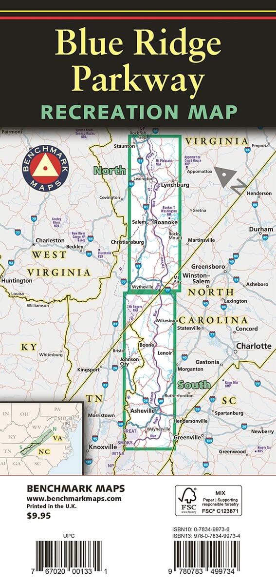 Carte de loisirs - Blue Ridge Parkway (Caroline du Nord) | Benchmark Maps carte routière Benchmark Maps 