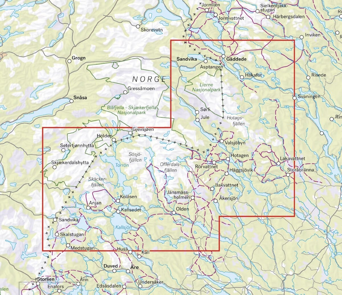 Carte de montagne - Gäddede, Hotagsfjällen & Skäckerfjällen (Suède) | Calazo - 1/100 000 carte de randonnée Calazo