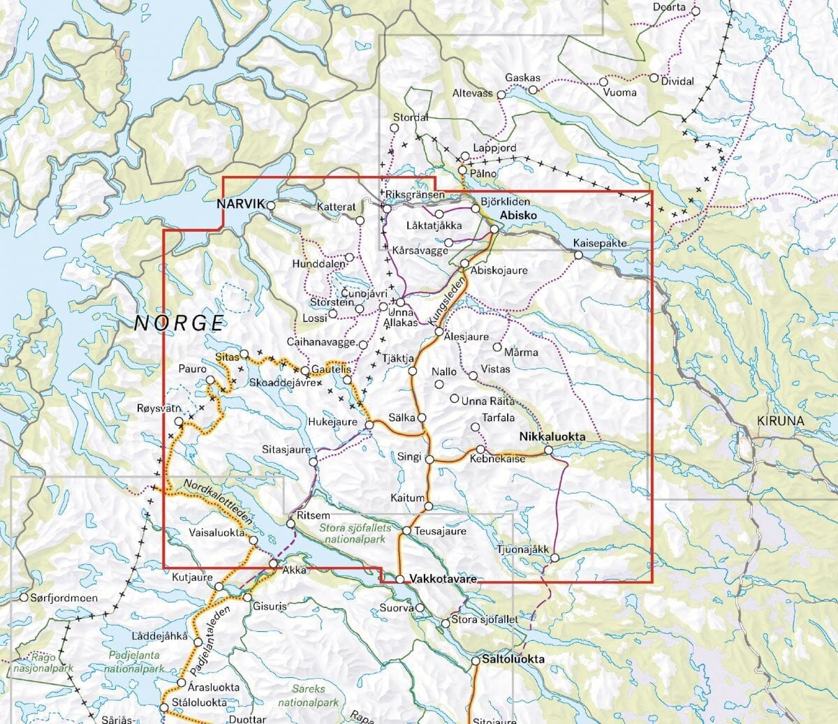 Carte de montagne - Kebnekaisefjällen & Narvik (Suède) | Calazo - 1/100 000 carte de randonnée Calazo