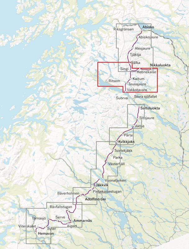 Carte de montagne - Kungsleden 2 : Nikkaluokta, Ritsem & Vakkotavare (Suède) | Calazo - 1/50 000 carte de randonnée Calazo