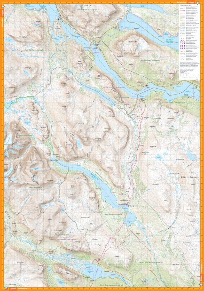 Carte de montagne - Kungsleden 3 : Saltouluokta - Kvikkjokk (Suède) | Calazo - 1/50 000 carte de randonnée Calazo