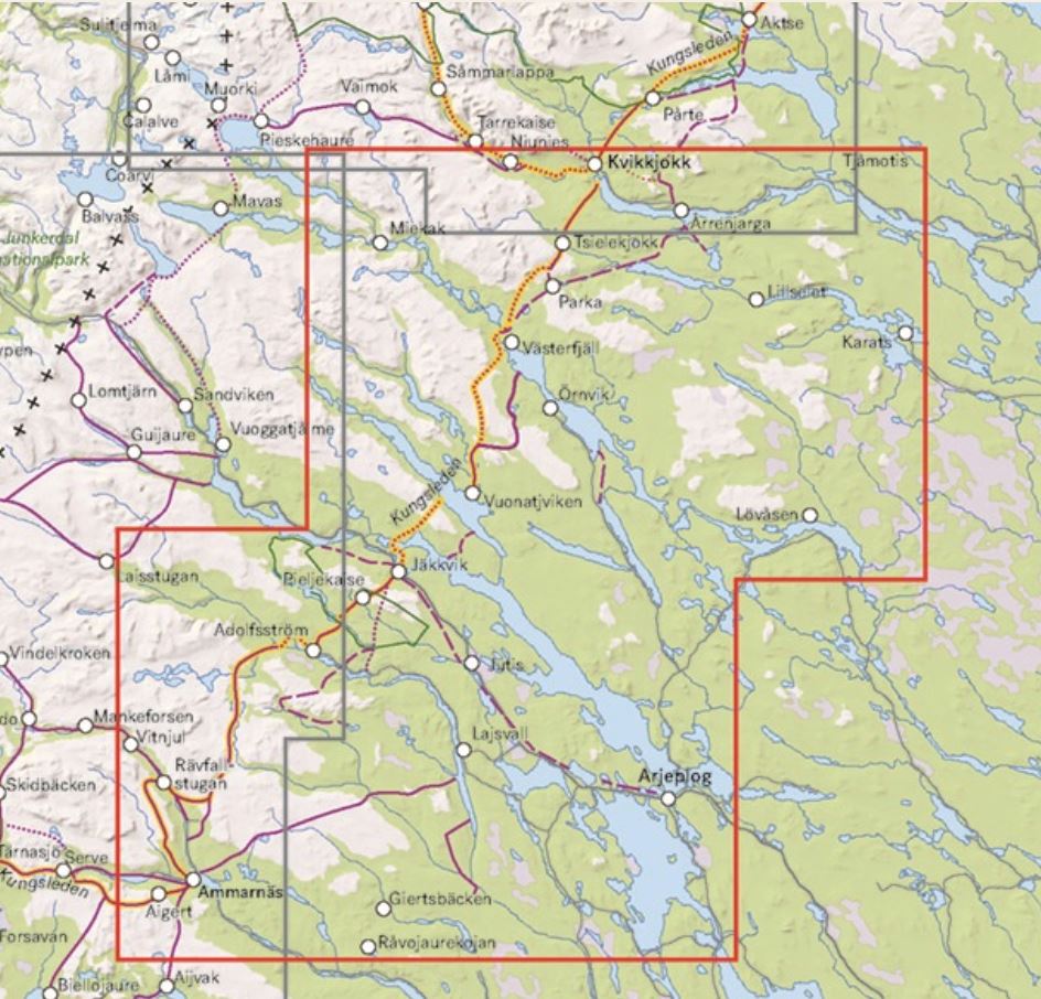 Carte de montagne - Kvikkjokk, Ammarnäs & Arjeplog (Suède) | Calazo - 1/100 000 carte de randonnée Calazo