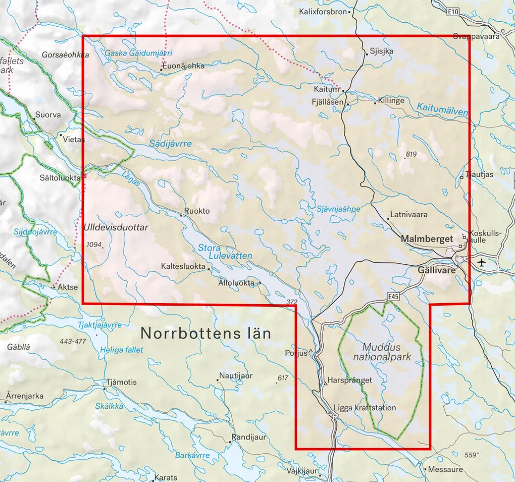 Carte de montagne - Muttos nationalpark & Sjávnja naturreservat - (Suède) | Calazo - 1/50 000 carte de randonnée Calazo