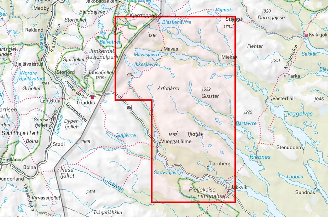Carte de montagne - Pieskehaure, Miekak & Jäkkvik (Suède) | Calazo - 1/50 000 carte de randonnée Calazo