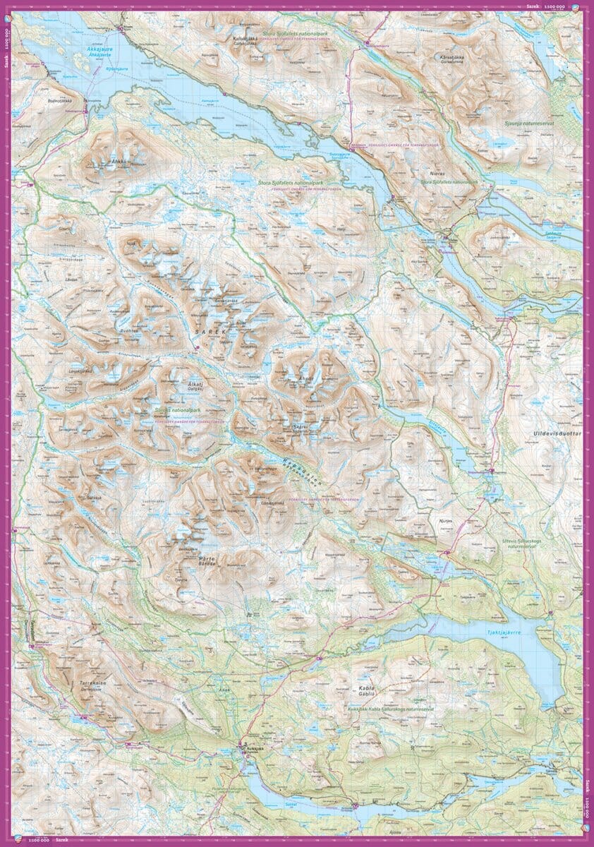 Carte de montagne - Sarek & Padjelanta (Suède) | Calazo - 1/100 000 carte de randonnée Calazo