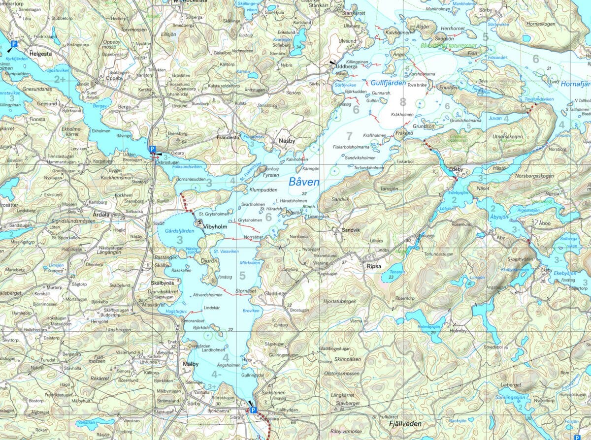 Carte de patinage - Båven, Marvikarna & Yngern (Suède) | Calazo carte de randonnée Calazo