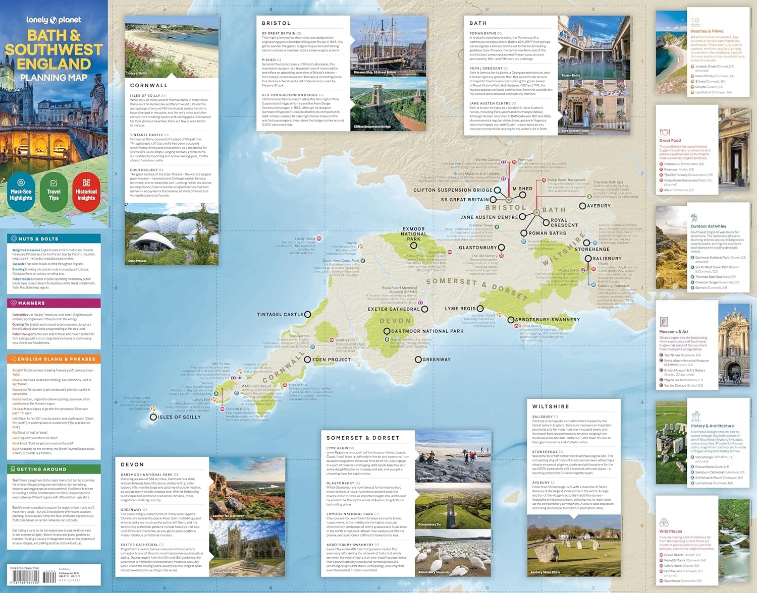 Carte de planification (en anglais) - Bath & Southwest England | Lonely Planet carte routière Lonely Planet EN