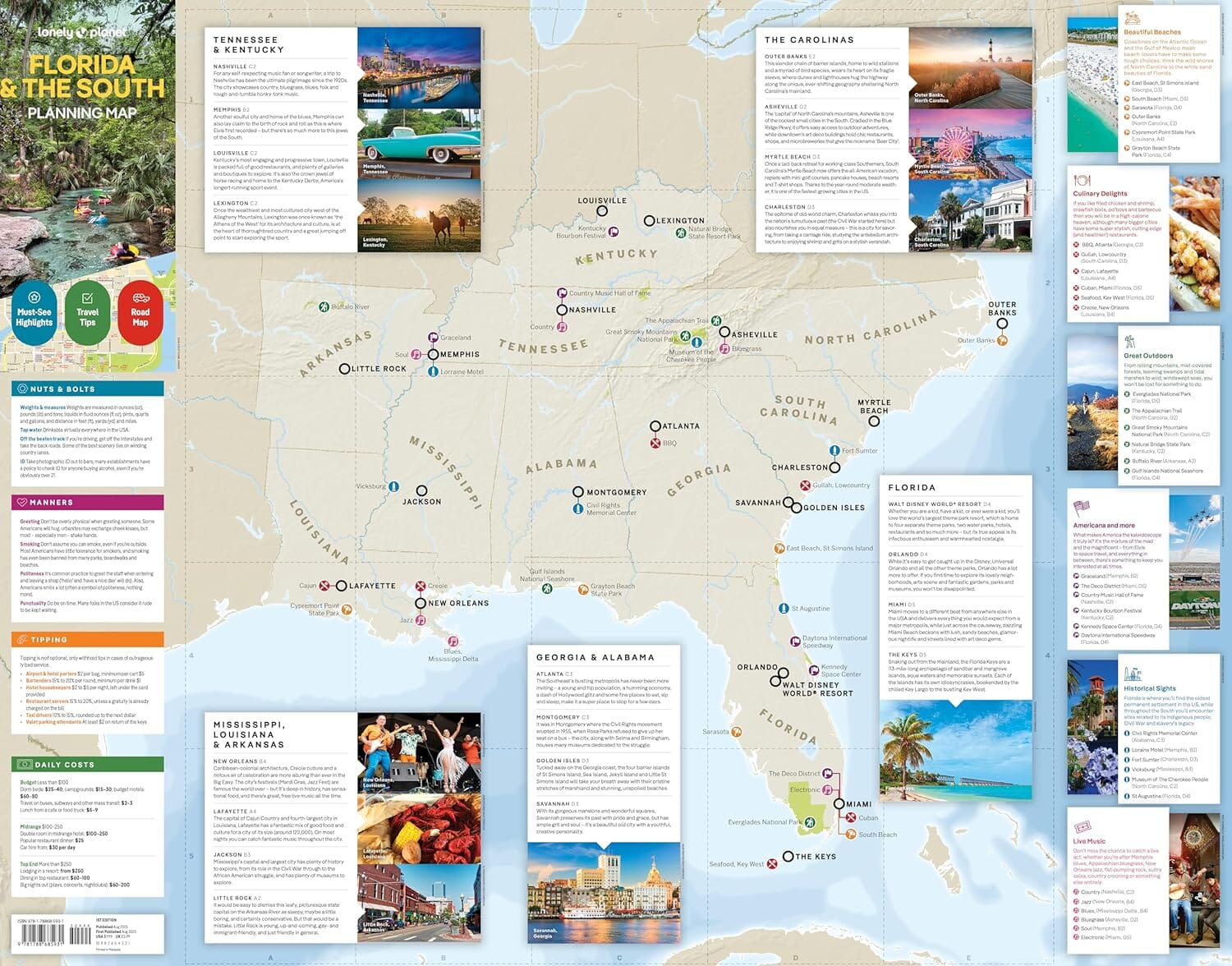 Carte de planification (en anglais) - Florida & the South | Lonely Planet carte routière Lonely Planet EN
