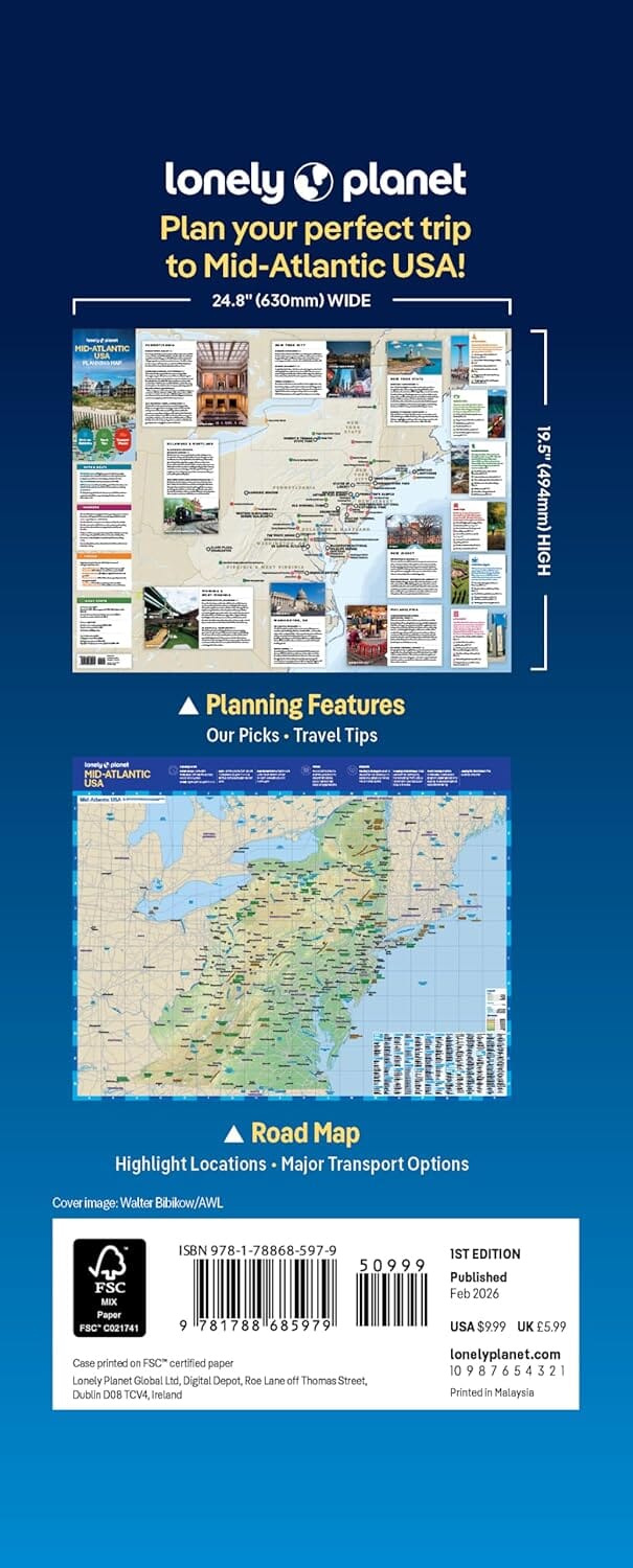 Carte de planification (en anglais) - Mid-Atlantic USA | Lonely Planet carte routière Lonely Planet EN 