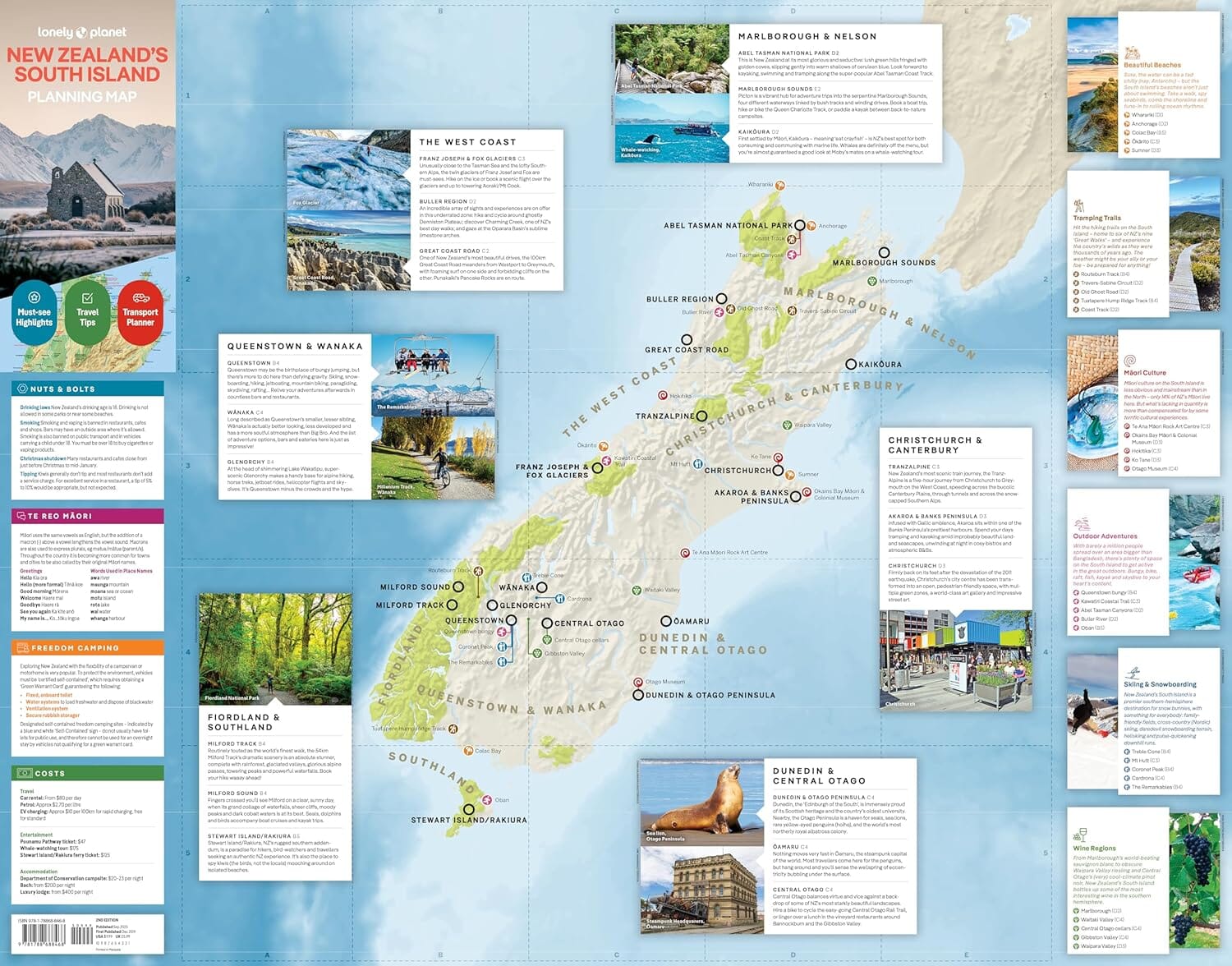 Carte de planification (en anglais) - New Zealand : South island | Lonely Planet carte routière Lonely Planet EN