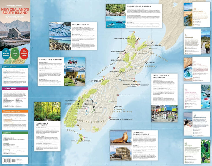 Carte de planification (en anglais) - New Zealand : South island | Lonely Planet carte de voyage Lonely Planet EN 