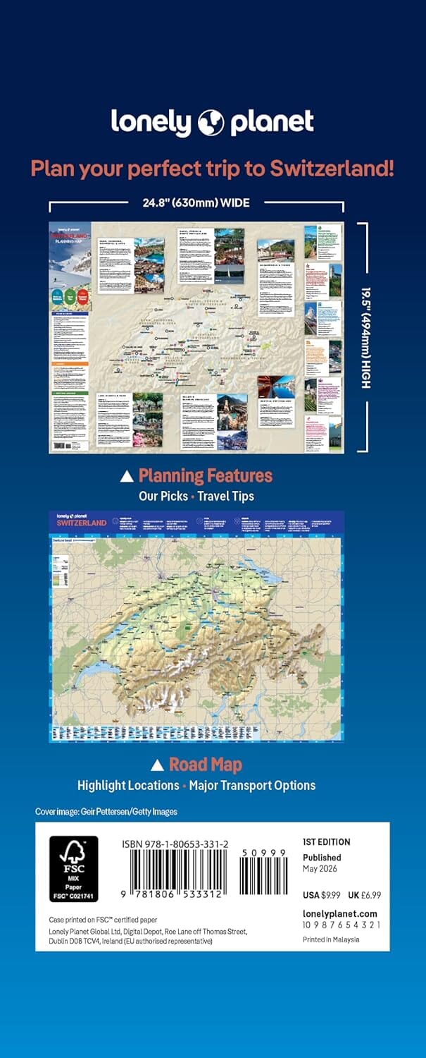 Carte de planification (en anglais) - Switzerland | Lonely Planet carte routière Lonely Planet EN 