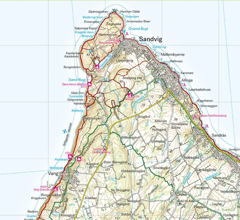 Carte de plein air - Bornholm (Danemark) | Calazo carte de randonnée Calazo