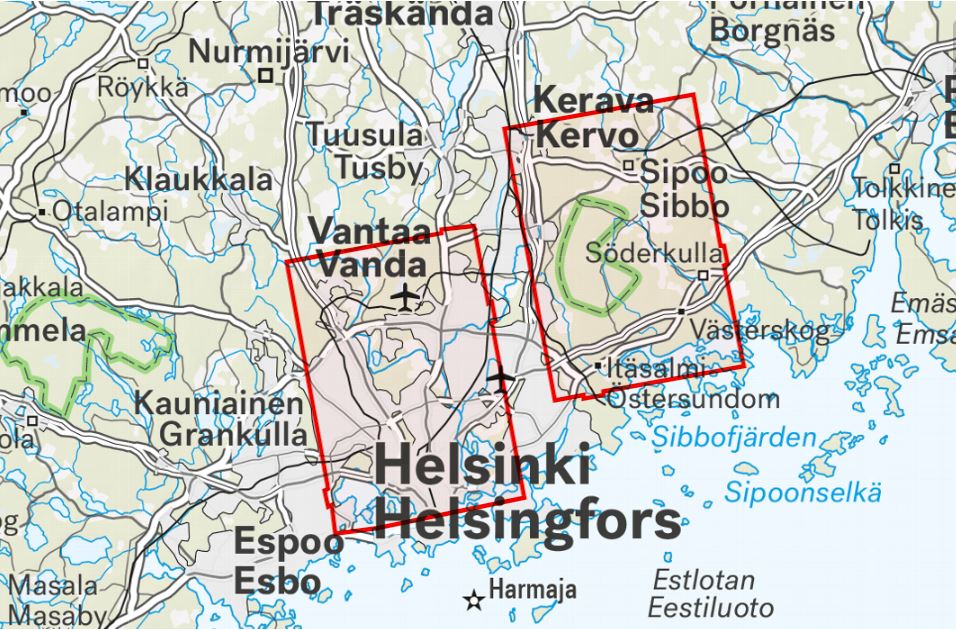 Carte de plein air - Helsingin ympäristö: Keskuspuisto & Sipoonkorpi (Finlande) | Calazo carte de randonnée Calazo
