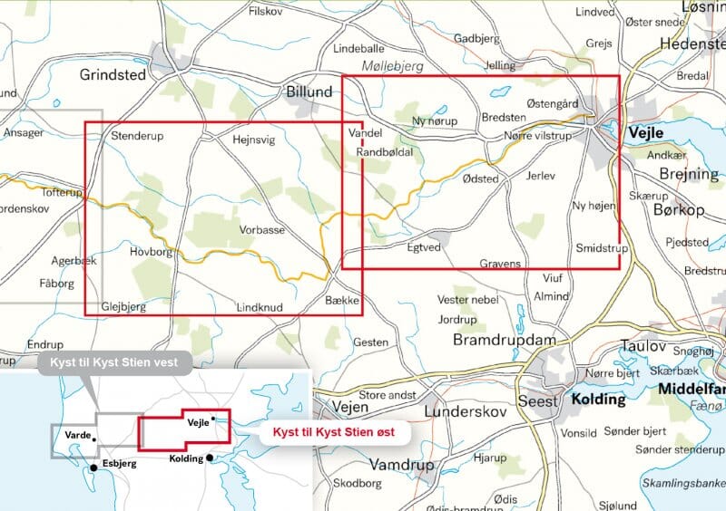 Carte de plein air - Kyst till Kyst Stien: Øst (Danemark) | Calazo carte de randonnée Calazo