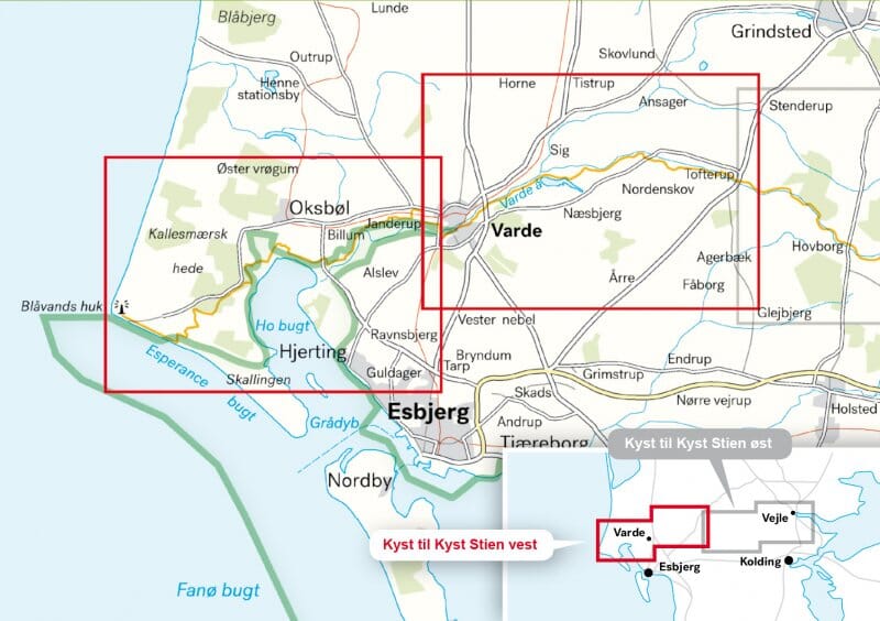 Carte de plein air - Kyst till Kyst Stien: Vest (Danemark) | Calazo carte de randonnée Calazo