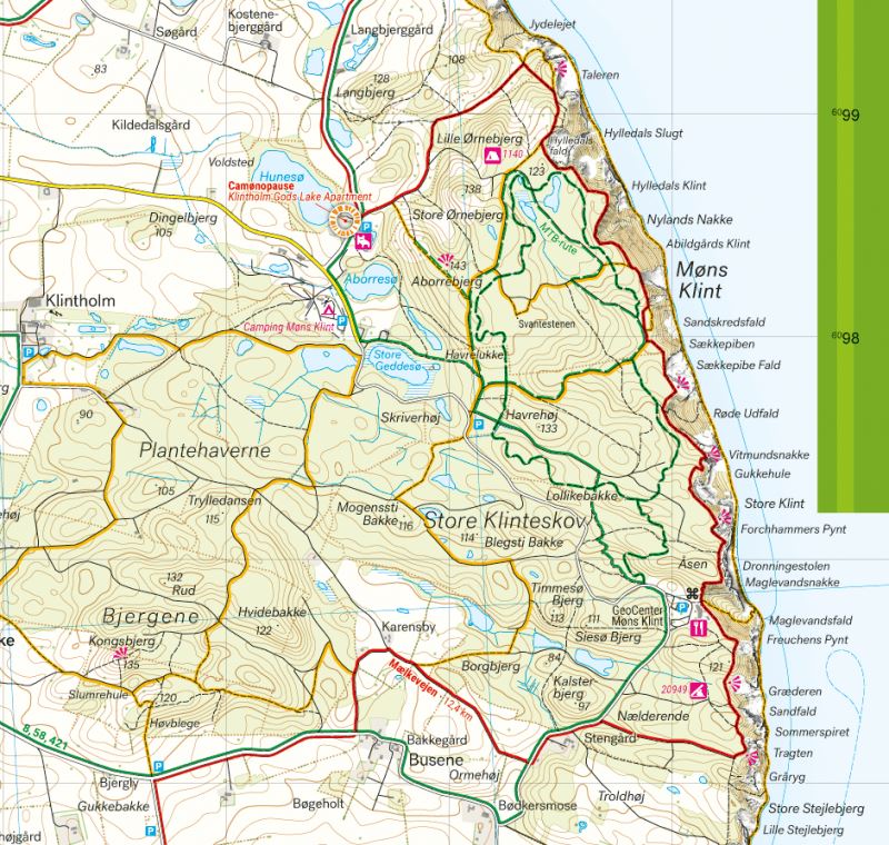 Carte de plein air - Møn & Camønoen (Danemark) | Calazo carte de randonnée Calazo