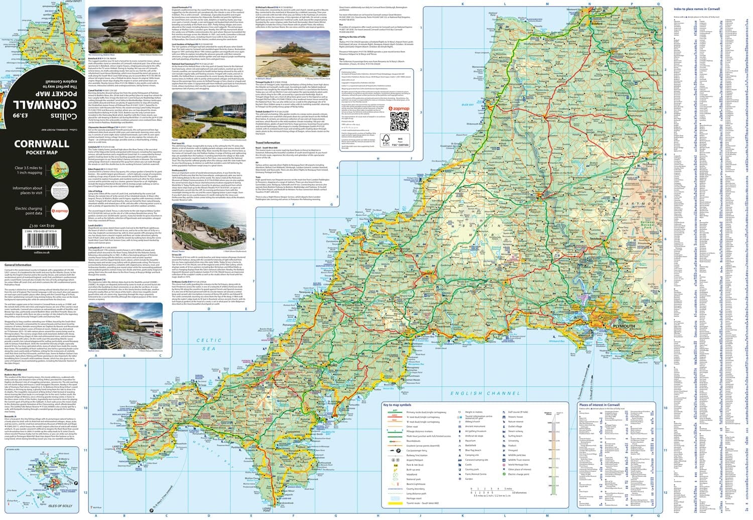 Carte de poche - Cornouailles | Collins carte routière Collins