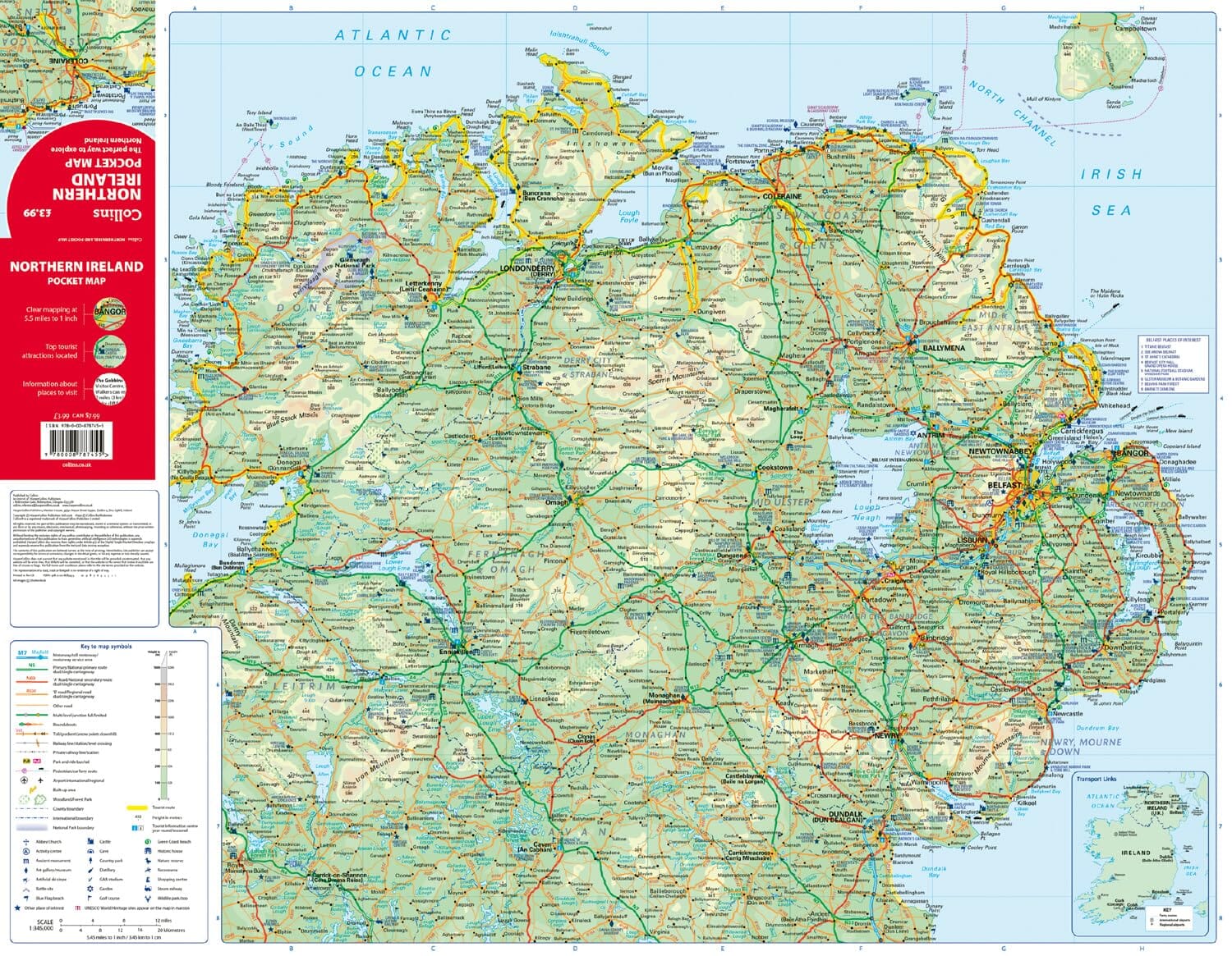 Carte de poche - Irlande du Nord | Collins carte routière Collins 