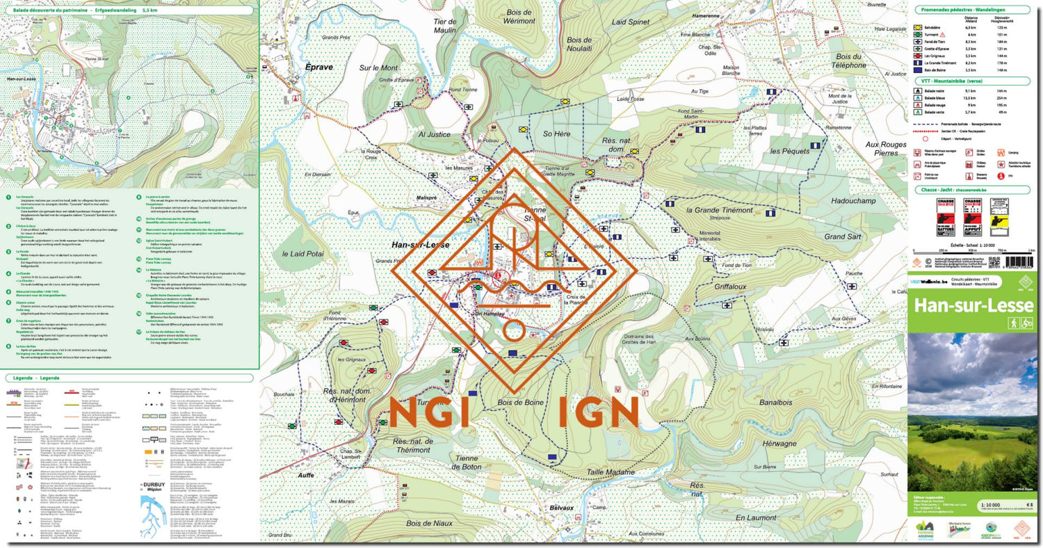 Carte de promenades - Han-sur-Lesse (Belgique) | NGI carte de randonnée IGN Belgique 