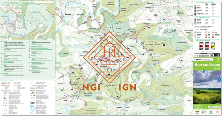 Carte de promenades - Han-sur-Lesse (Belgique) | NGI carte de randonnée IGN Belgique 