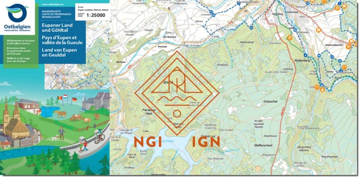 Carte de promenades - Pays Eupen & Vallée de la Gueule (Belgique) | NGI carte de randonnée IGN Belgique 