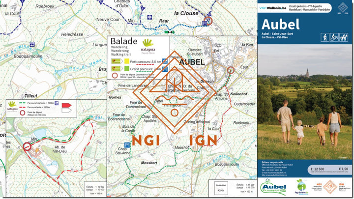 Carte de promenades pédestre, VTT et équestre - Aubel (Belgique) | NGI carte de randonnée IGN Belgique 