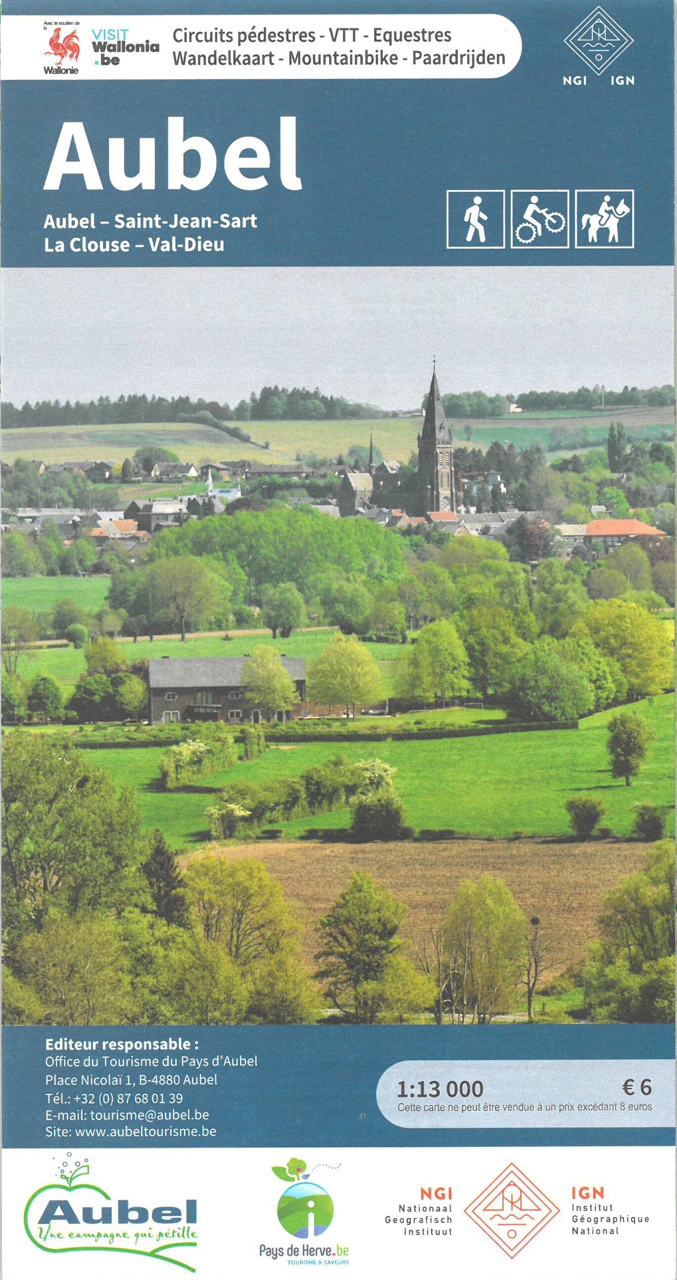 Carte de promenades pédestre, VTT et équestre - Aubel (Belgique) | NGI carte de randonnée IGN Belgique