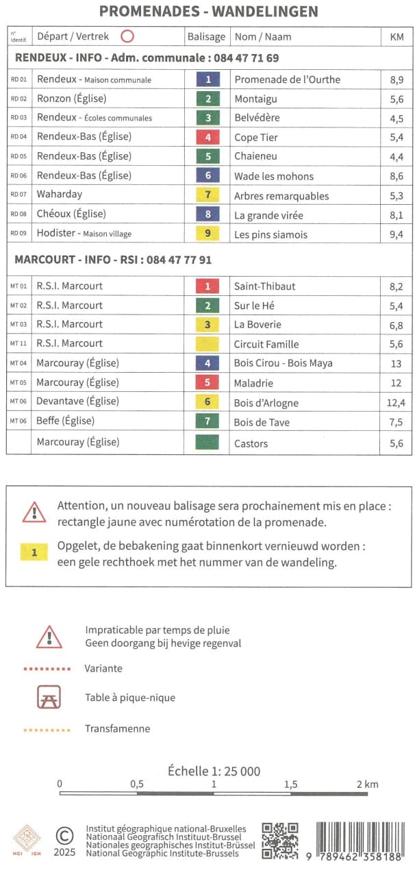 Carte de promenades - Rendeux, Marcourt (Belgique) | NGI carte de randonnée IGN Belgique 