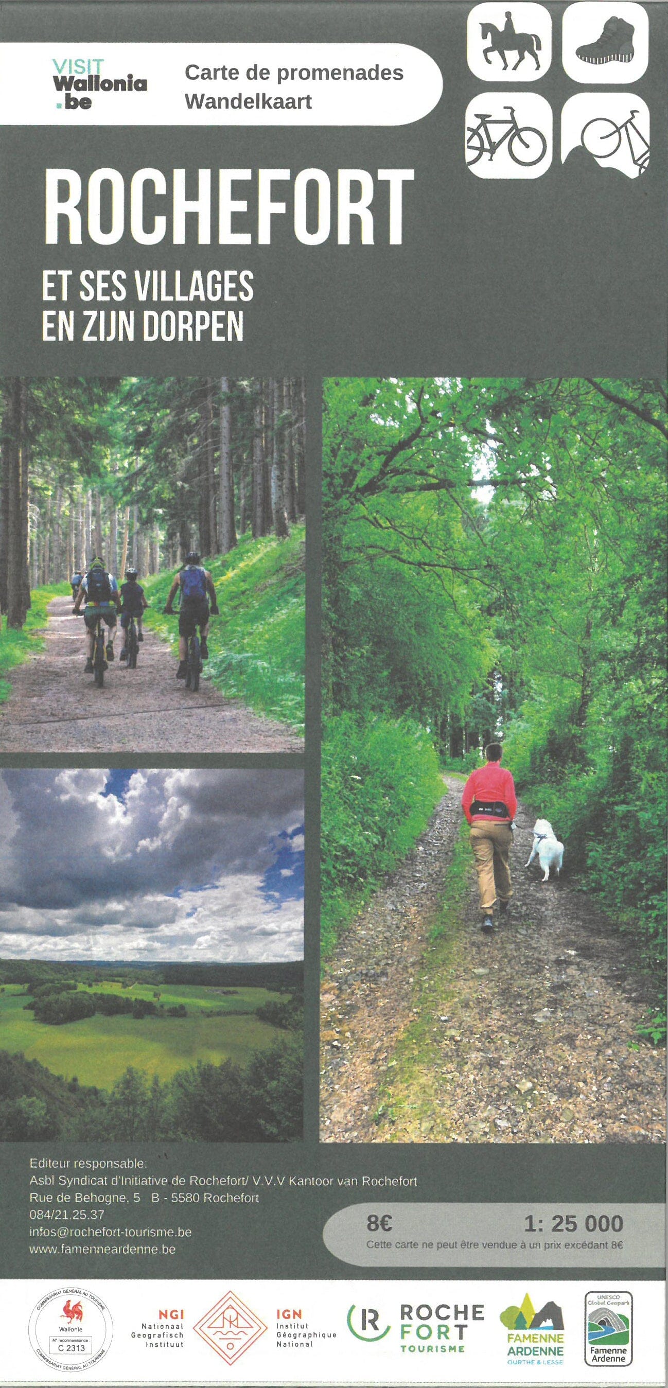 Carte de promenades - Rochefort (Belgique) | NGI carte de randonnée IGN Belgique