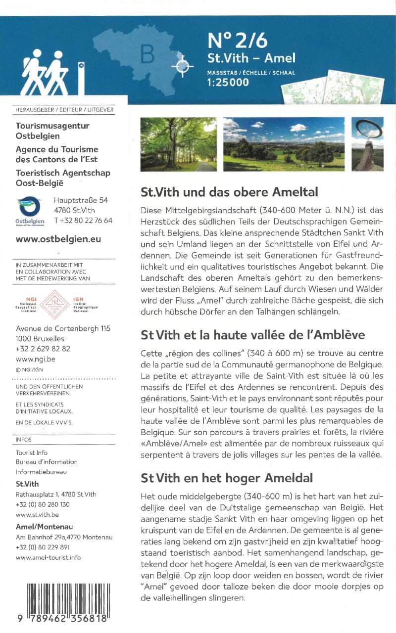 Carte de promenades - St-Vith et la haute vallée de l'Amblève (Belgique) | NGI carte de randonnée IGN Belgique