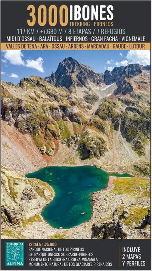 Carte de randonnée - 3000 Ibones : Midi d'Ossau, Balaïtous, Infiernos, Gran Facha, Vignemale| Alpina carte de randonnée Editorial Alpina 