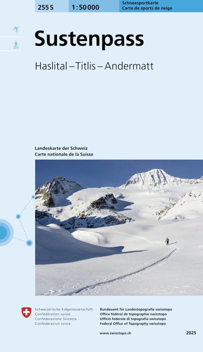 Carte de randonnée à ski n° 255S - Sustenpass (Suisse) | Swisstopo - ski au 1/50 000 carte de randonnée Swisstopo 