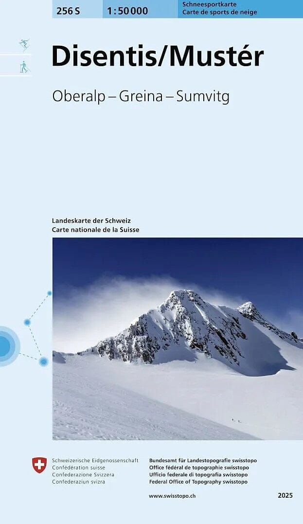 Carte de randonnée à ski n° 256S - Disentis (Suisse) | Swisstopo - ski au 1/50 000 carte de randonnée Swisstopo 