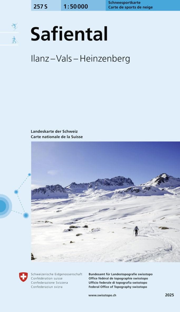 Carte de randonnée à ski n° 257S - Safiental (Ilanz, Vals, Heizenberg), Suisse | Swisstopo - ski au 1/50 000 carte de randonnée Swisstopo 