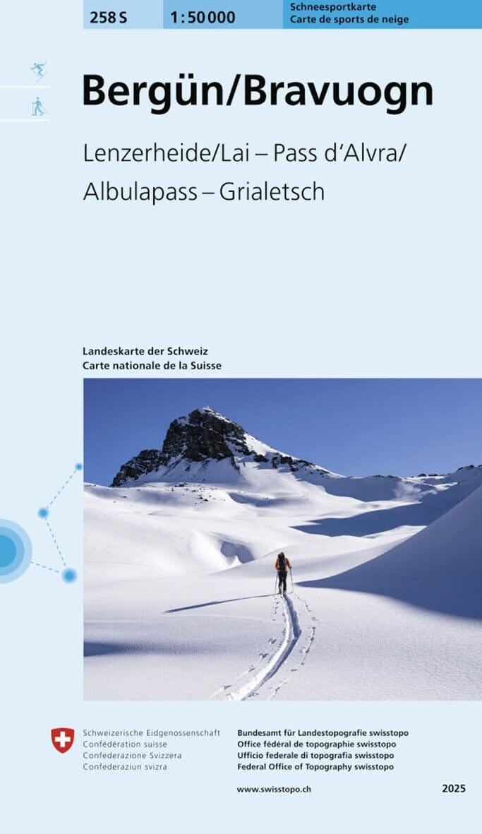 Carte de randonnée à ski n° 258S - Bergün, Bravuogn (Suisse) | Swisstopo - ski au 1/50 000 carte de randonnée Swisstopo 