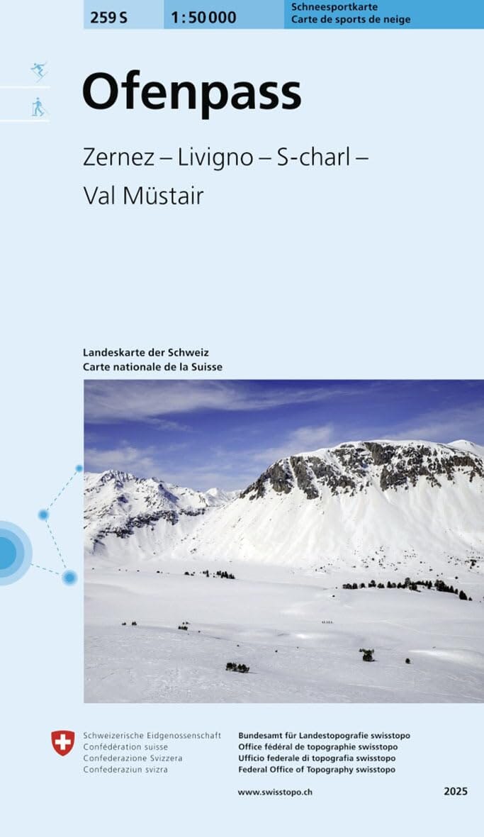 Carte de randonnée à ski n° 259S - Ofenpass (Suisse) | Swisstopo - ski au 1/50 000 carte de randonnée Swisstopo 