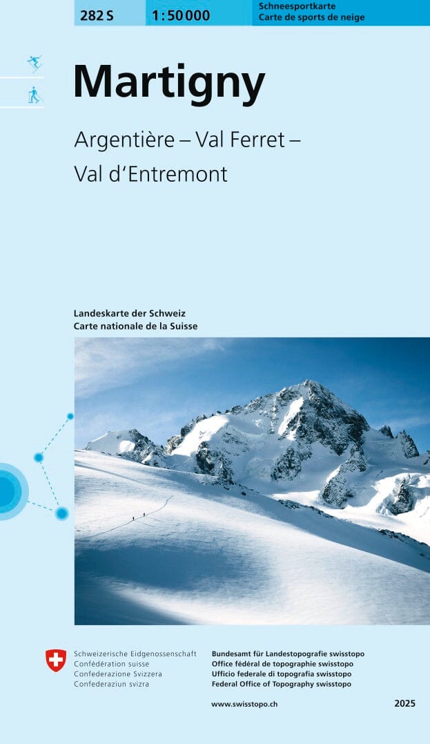 Carte de randonnée à ski n° 282S - Martigny (Suisse) | Swisstopo - ski au 1/50 000 carte de randonnée Swisstopo 