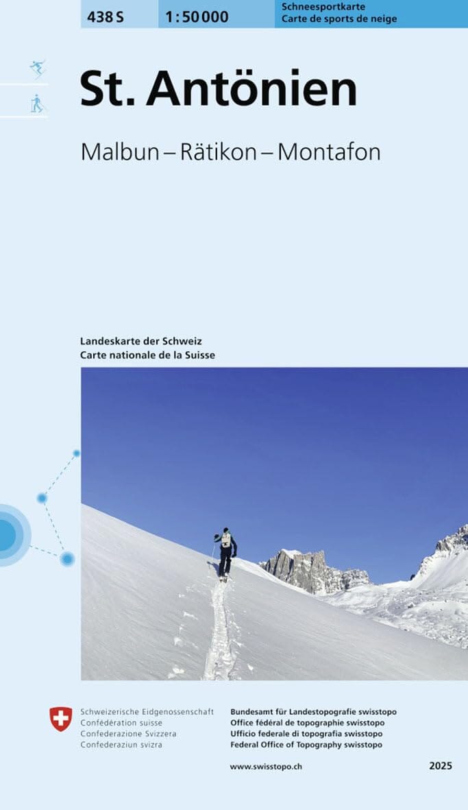 Carte de randonnée à ski n° 438S - St.Antonien, Malbun, Ratikon, Montafon (Suisse) | Swisstopo - ski au 1/50 000 carte de randonnée Swisstopo 