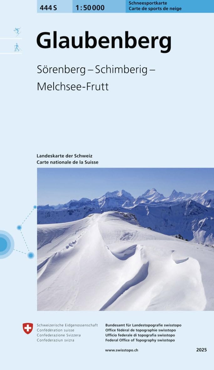 Carte de randonnée à ski n° 444S - Glaubenberg, Sorenberg, Schimberig, Melchsee, Frutt (Suisse) | Swisstopo - ski au 1/50 000 carte de randonnée Swisstopo 