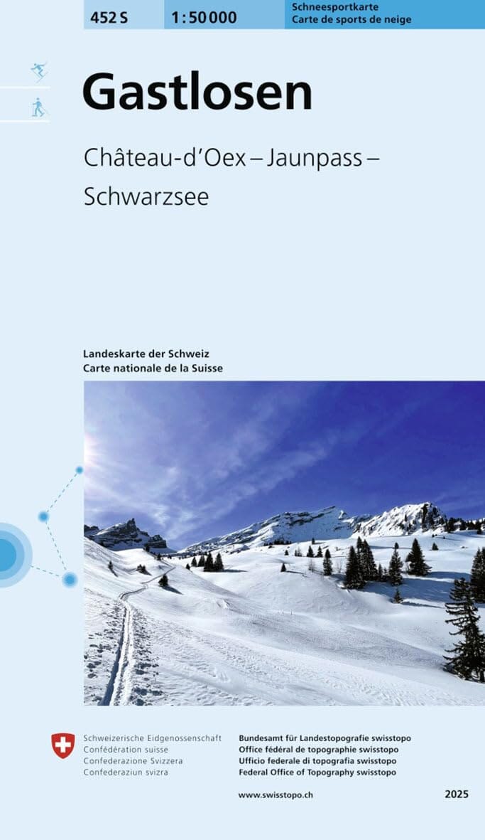 Carte de randonnée à ski n° 452S - Gastlosen, Chateau-d'Oex, Jaunpass, Schwarzsee (Suisse) | Swisstopo - ski au 1/50 000 carte de randonnée Swisstopo 