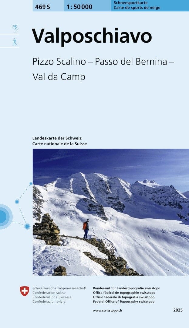 Carte de randonnée à ski n° 469S - Val Poschiavo (Suisse) | Swisstopo - ski au 1/50 000 carte de randonnée Swisstopo 